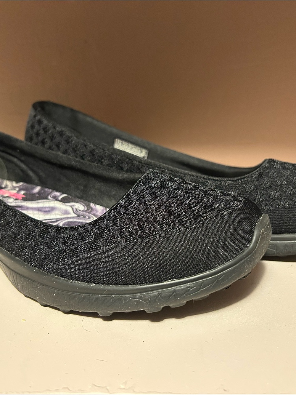 Skechers Microburst One Up Slip On Black Ballet Flats Sneakers 7.5 Like New